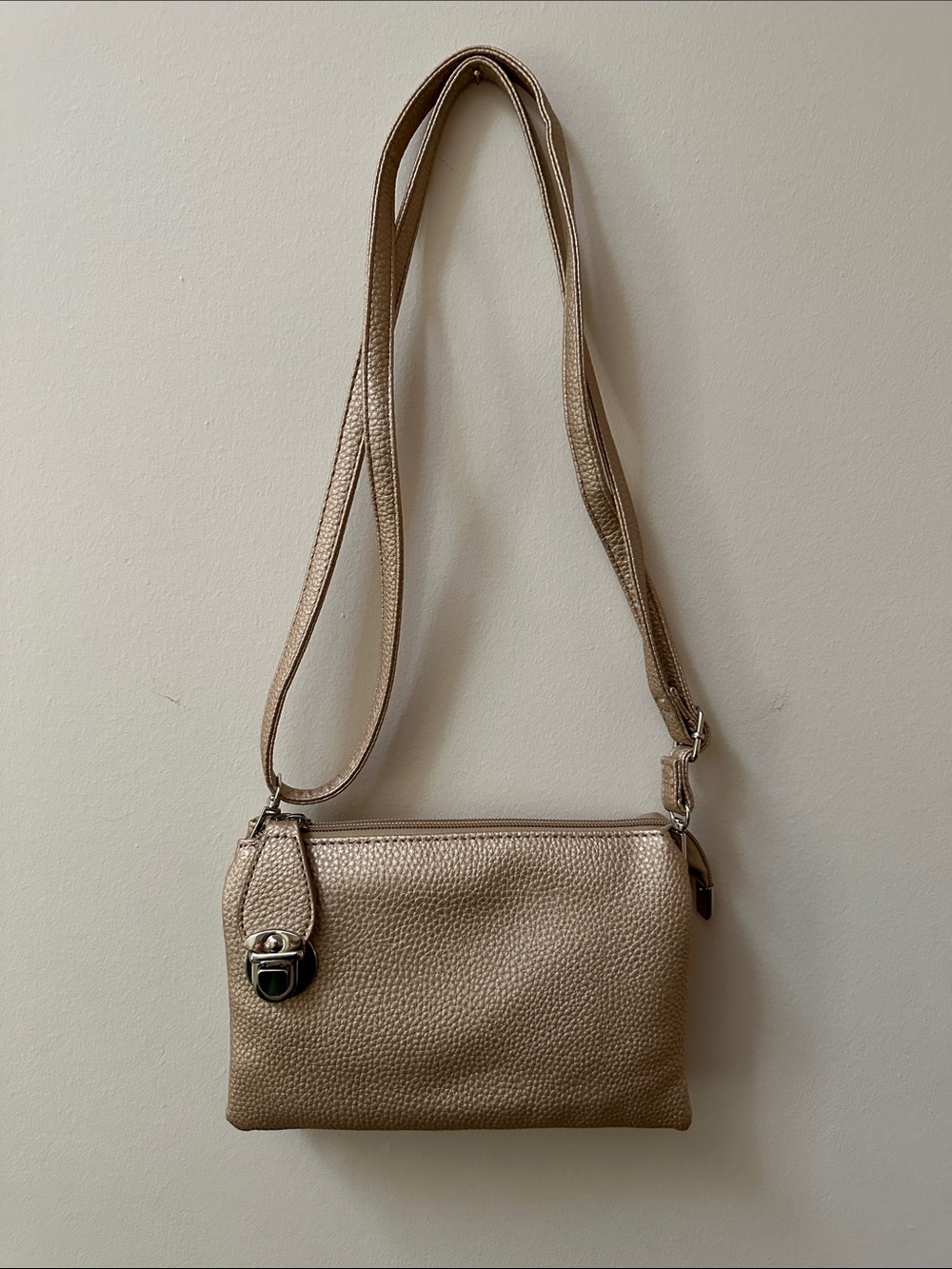 Metallic Taupe Crossbody Shoulder Bag